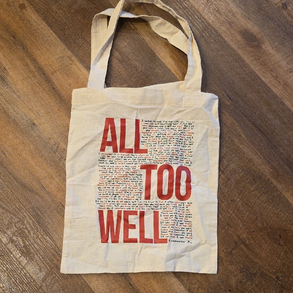 Taylor Swift All Too Well Tote Bag Cotton Never Used Cream With Small Inside Pkt